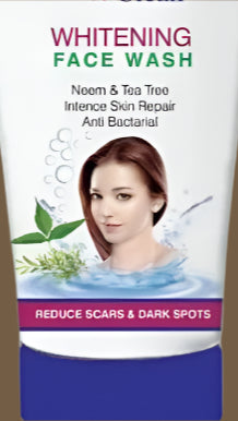 Glow & Clean Whitening Face Wash tube on a light green background